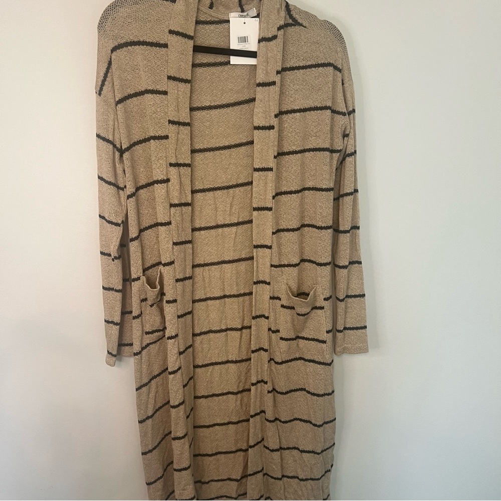 Rose‎ & Remington Beige and Black Stripped Long Cardigan